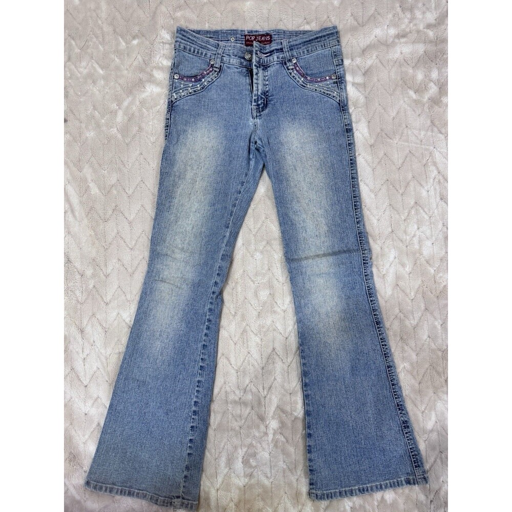 POP Jeans Jeans Girls 10 Blue Rhinestone Bootcut Y2K Flare Denim